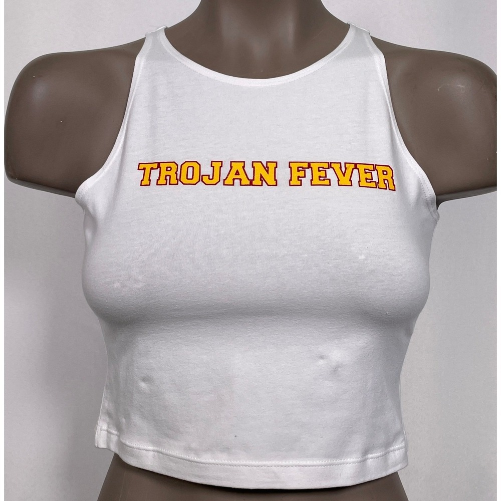 USC Trojan Fever Hype & Vice White Game Day Cropped Tank Top Women's LARGE NWT